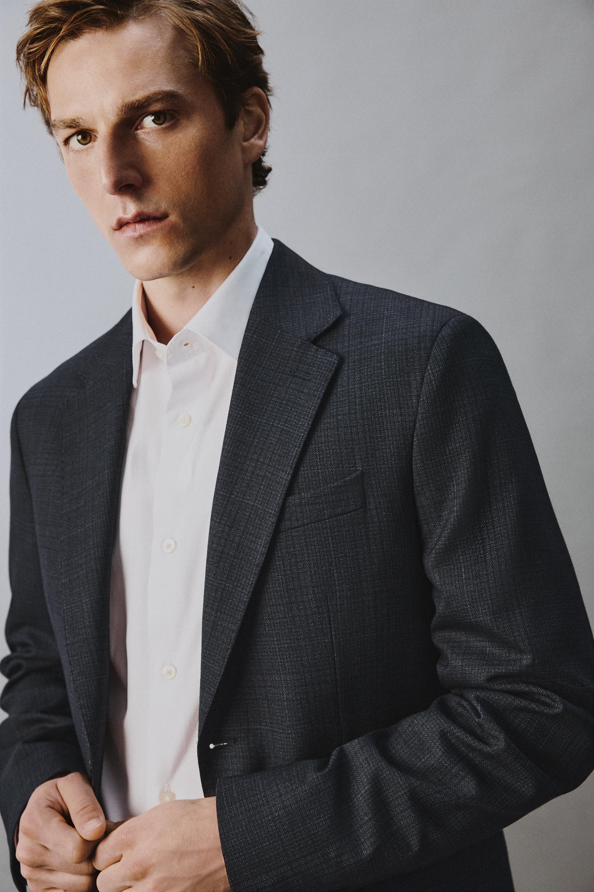 100% WOOL PLAID SUIT BLAZER